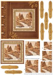 Waterfall Scene in Wood Male Birthday Quick Card