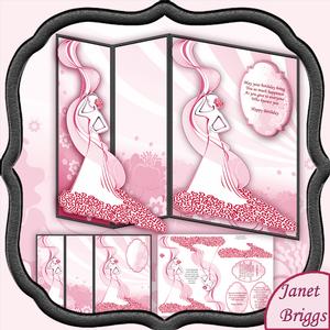 Elegant Lady in Pink Fold Back Wedding Birthday Mother's Day