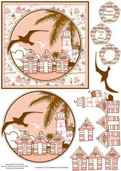 Beach Huts at the Seaside Pink Topper & Decoupage
