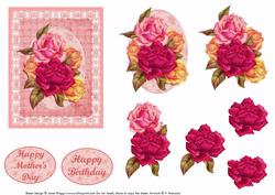 Rose Spray on Lace Card Front & Decoupage