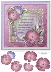 Thank You Mum 8x8 Raspberry & Mint Florals Decoupage