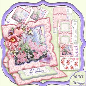 Hollyhocks Birthday Easel Card Kit with Decoupage