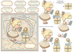 Little Bear's Present Birthday Card Topper & Decoupage