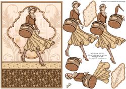 Vintage Shopping Lady in Coffee Topper & Decoupage
