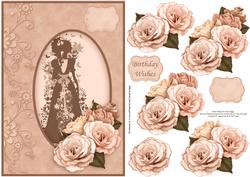 Silhouette Lady & Roses in Coffee & Cream Decoupage