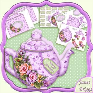 Teapot Shape Card Lilac Florals & Decoupage Card Kit