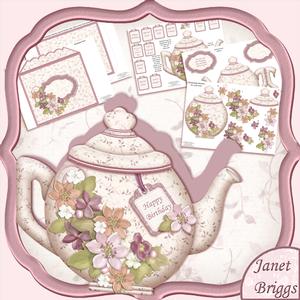Teapot Shape Card Clematis Decoupage Card Kit