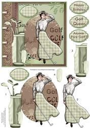Vintage Lady Golfer Card Topper & Decoupage