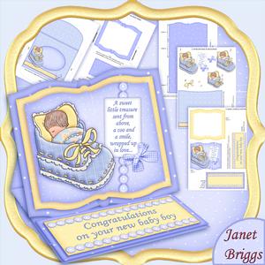 New Baby Boy in Bootee Open Book Easel Card Kit