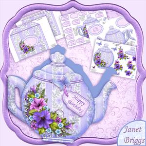 Teapot Shape Card Petunias & Decoupage Card Kit