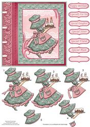 Bonnet Girl & Birthday Cake Card Topper & Decoupage