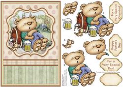 Beer Bear Snoozing Male Birthday Card Topper & Decoupage
