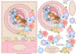 Vintage New Baby Girl & Florals Topper & Decoupage