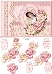 Vintage Lady & Pink Roses Topper & Decoupage