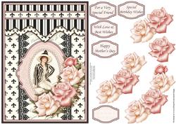 Vintage Lady in Black & Cream Stripes Decoupage
