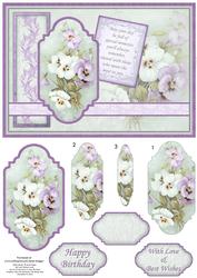 Vintage Lilac Pansies Card Topper & Pyramage