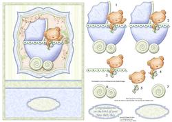 New Baby Boy Bear Pram Shabby Chic Topper & Decoupage