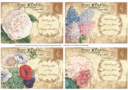 4 Floral Vintage Postcard Toppers