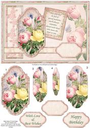 Vintage Rose Bouquet Birthday Card Topper & Decoupage