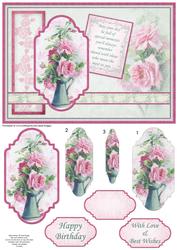 Vintage Jug of Pink Roses Card Topper & Pyramage