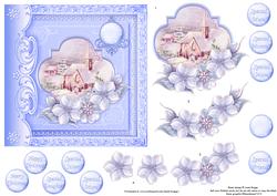 Blue Christmas Church Card Topper & Decoupage