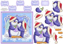 Penguins Christmas Kiss Card Topper & Decoupage