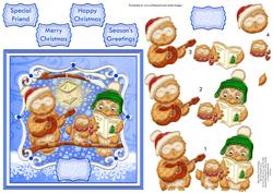 Christmas Carol Singing Owls Square Topper & Decoupage