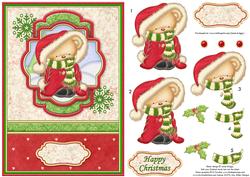 Christmas Snuggle Bear Red A5 Card Topper & Decoupage