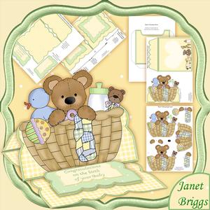New Baby Boy or Girl Bear Basket Easel Card Kit