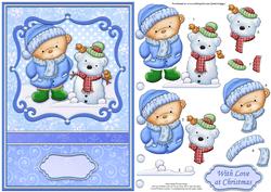 Christmas Teds Teddy Snowman Card Topper & Decoupage