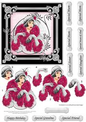 Art Deco Lady Black & Silver Square Topper & Decoupage