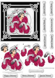Art Deco Lady Christmas Square Black & Silver Decoupage