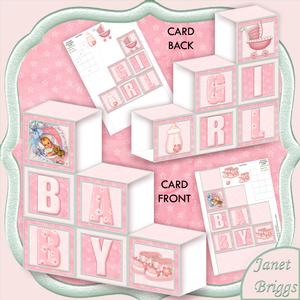 New Baby Girl Blocks Card 2 Sheet Mini Kit