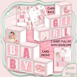 New Baby Girl Blocks Card 5 Sheet Full Kit