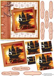 Vintage Sailing Boat Brown Card Topper & Pyramage