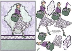 Vintage Shopping Lady in Lilac Topper & Decoupage