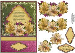 Christmas Poinsettia in Gold & Plum Card Topper & Decoupage