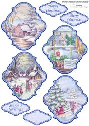 Christmas Toppers Vintage Toppers Traditional Scenes Blue