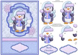 Penguin Gift Christmas A5 Card Topper & Decoupage