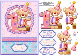 1st Birthday Girl Clown Card Topper & Decoupage