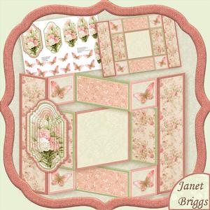Peach Carnations Floral Tri Shutter Card Mini Kit