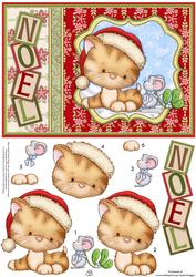 Christmas Kitty Kiss Card Topper & Decoupage