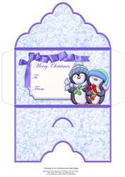 Penguins Fishy Present Christmas Money Wallet