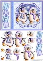 Dancing Penguins Christmas Card Topper & Decoupage