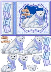 Polar Bear Mum & Baby Christmas Card Topper & Decoupage