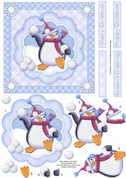 Penguin Snowball Splat Christmas Card Topper & Decoupage