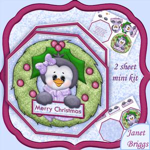 Christmas Penguin Wreath Peeper with Decoupage Mini Kit