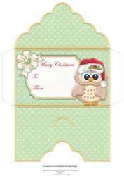 Christmas Money Wallet Brown Owl in Santa Hat