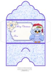 Christmas Money Wallet Blue Owl in Santa Hat