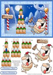 Santas Beer Tree Christmas Card Topper & Decoupage